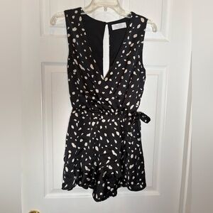 MOD on Trend Black with White Polka Dot V Cut Romper